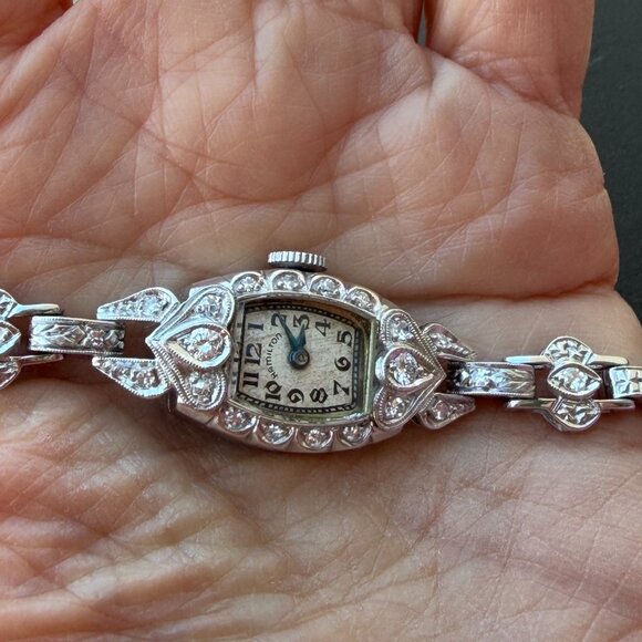 Stunning vintage14K white gold and diamond women\'s Hamilton wristwatch, working main image 7